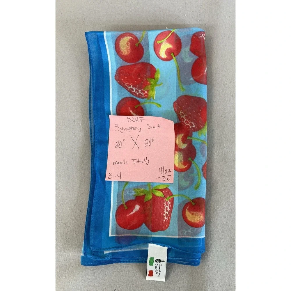 Symphony Women's Scarf Square 20x20 Made‎ I'm Italy Strawberry & Cherry Print